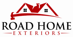 Road Home Exteriors company logo featuring red and black colors on white background