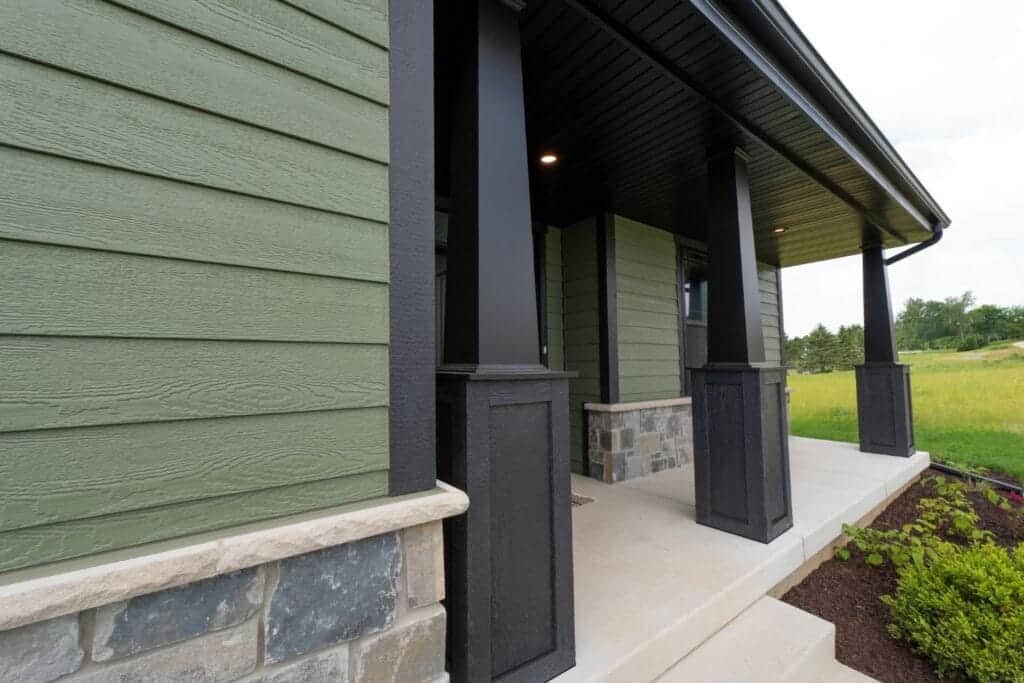 Close-up of LP SmartSide siding on a Brighton, Colorado home designed for storm resistant siding protection.