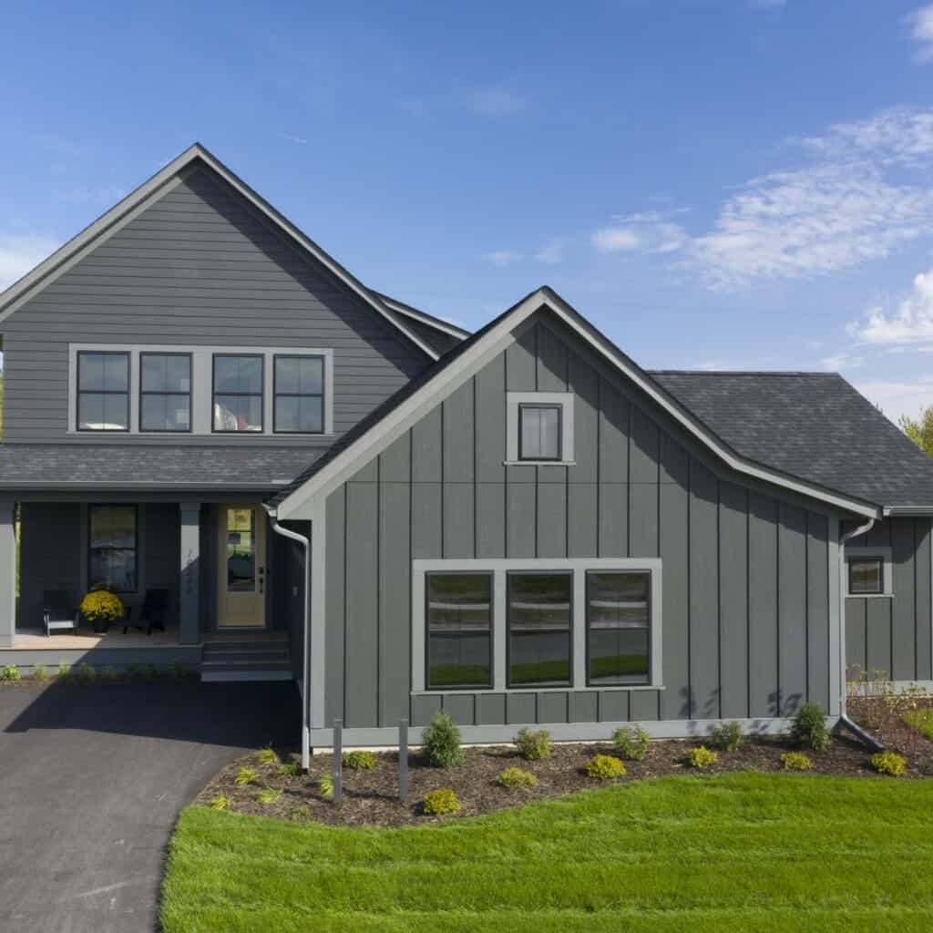 Home exterior with LP SmartSide siding in Cavern Steel