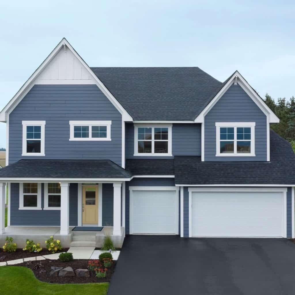 Home exterior with LP SmartSide siding in Rapids Blue