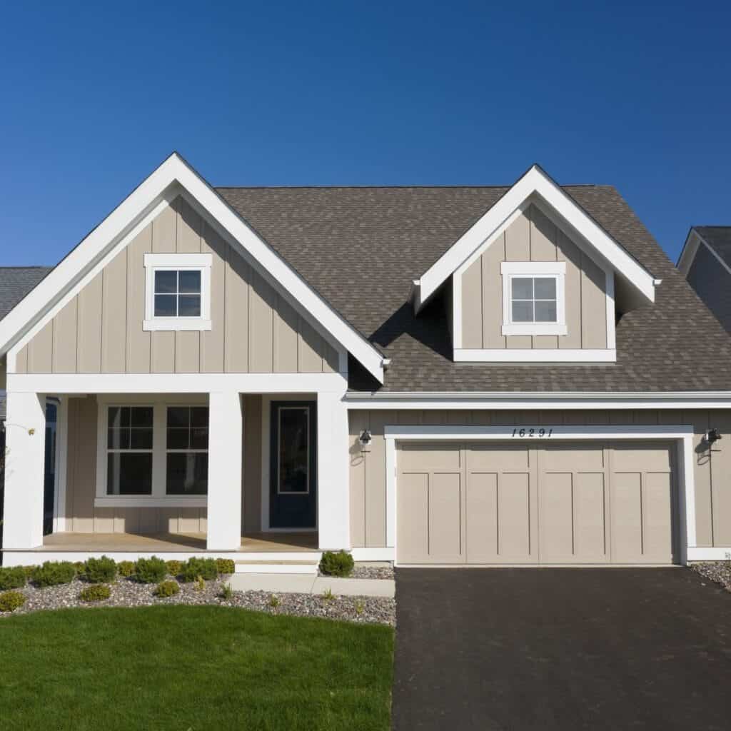 House exterior with LP SmartSide siding in Sand Dunes