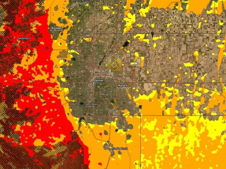 Colorado wildland urban interface WUI zone map