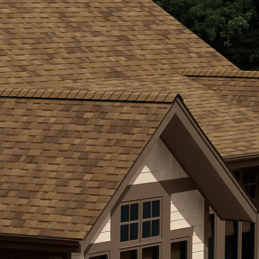 Brown architectural asphalt shingle roof installed on a residential home