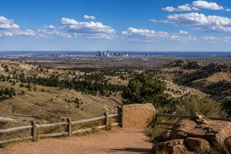 Genesee Colorado foothills overlook with views toward Denver and the Front Range along Interstate 70