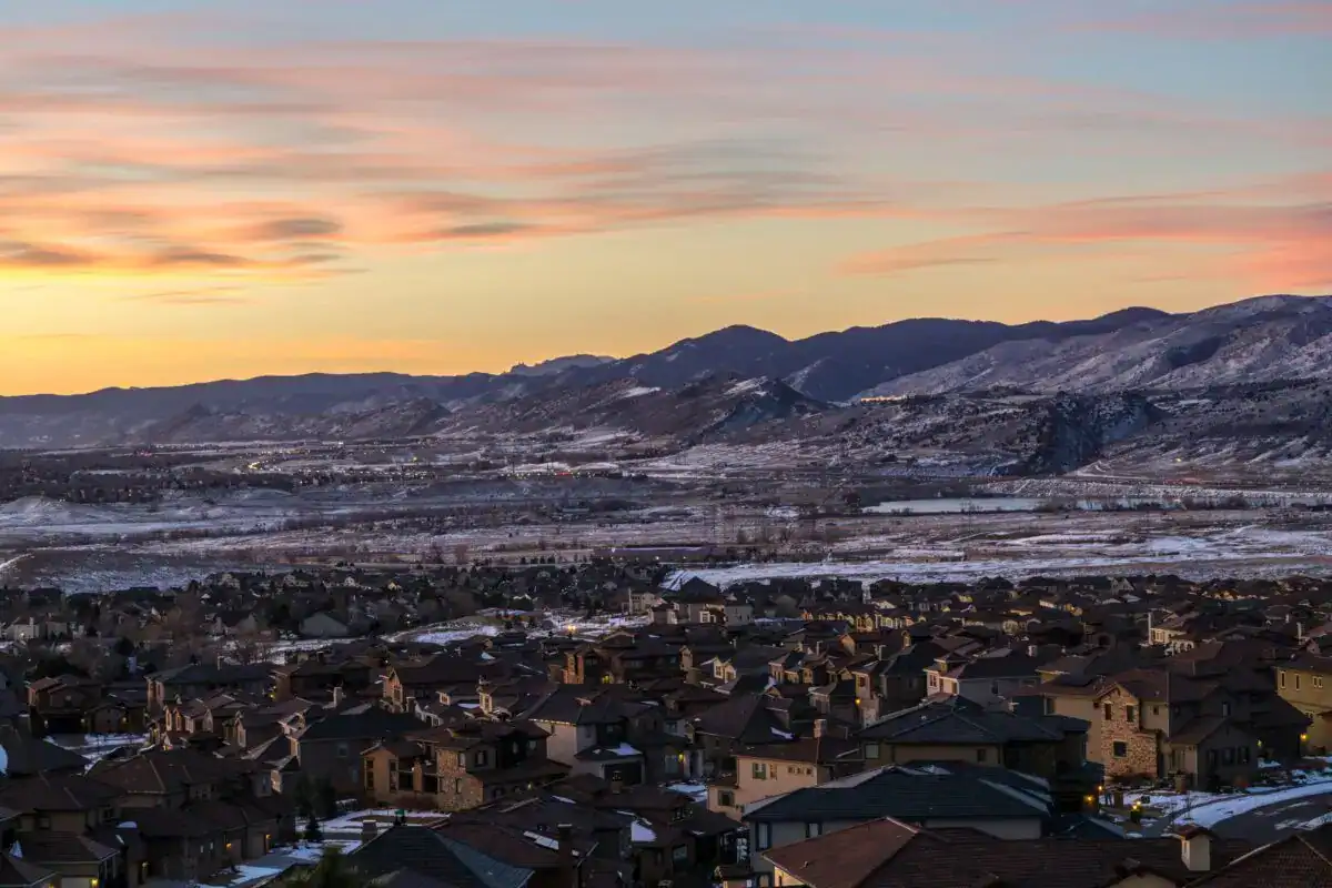 Aerial view representing Lakewood, Colorado, served by Road Home Exteriors for roofing, siding, and window replacement.