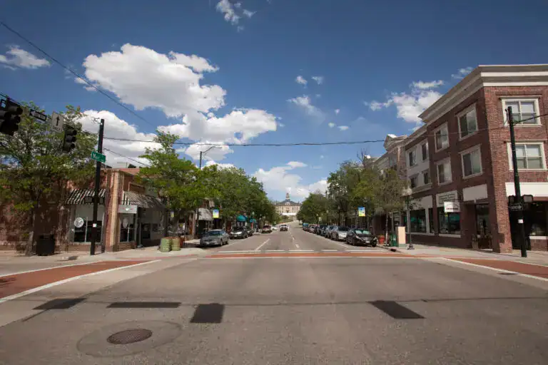 Historic downtown Littleton Colorado featuring Main Street businesses, local shops, and established South Metro neighborhoods.