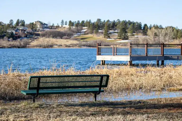 Lakefront view in The Pinery Colorado featuring residential neighborhoods, open space, and natural landscapes in South Metro Douglas County.