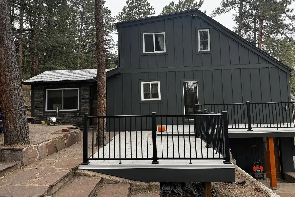 Indian Hills Colorado home upgraded with LP FlameBlock sheathing and James Hardie fiber cement siding.