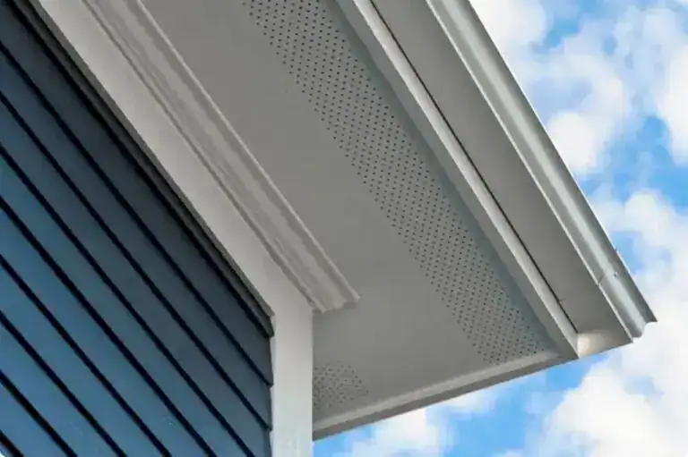 James Hardie fiber cement soffit and fascia installed on a Colorado home to reduce ember intrusion.