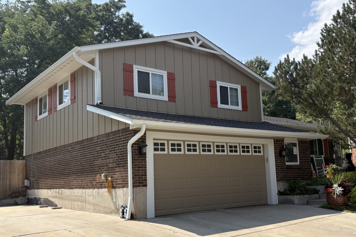 Littleton home with Terra Brown LP ExpertFinish board-and-batten siding and Snowscape White trim