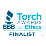 2026 BBB Torch Awards for Ethics Finalist badge for Road Home Exteriors