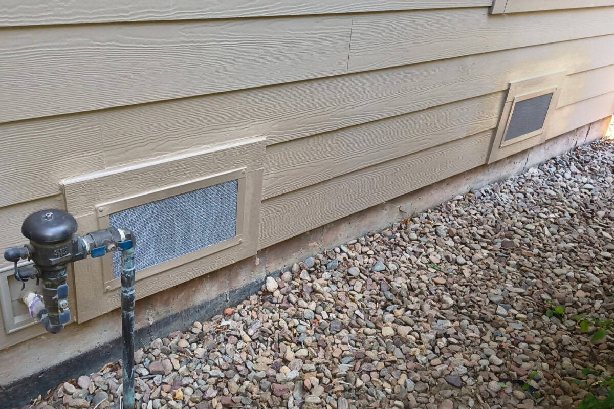 Two Vulcan ember-resistant foundation vents installed on a home in Gunbarrel, Boulder, Colorado