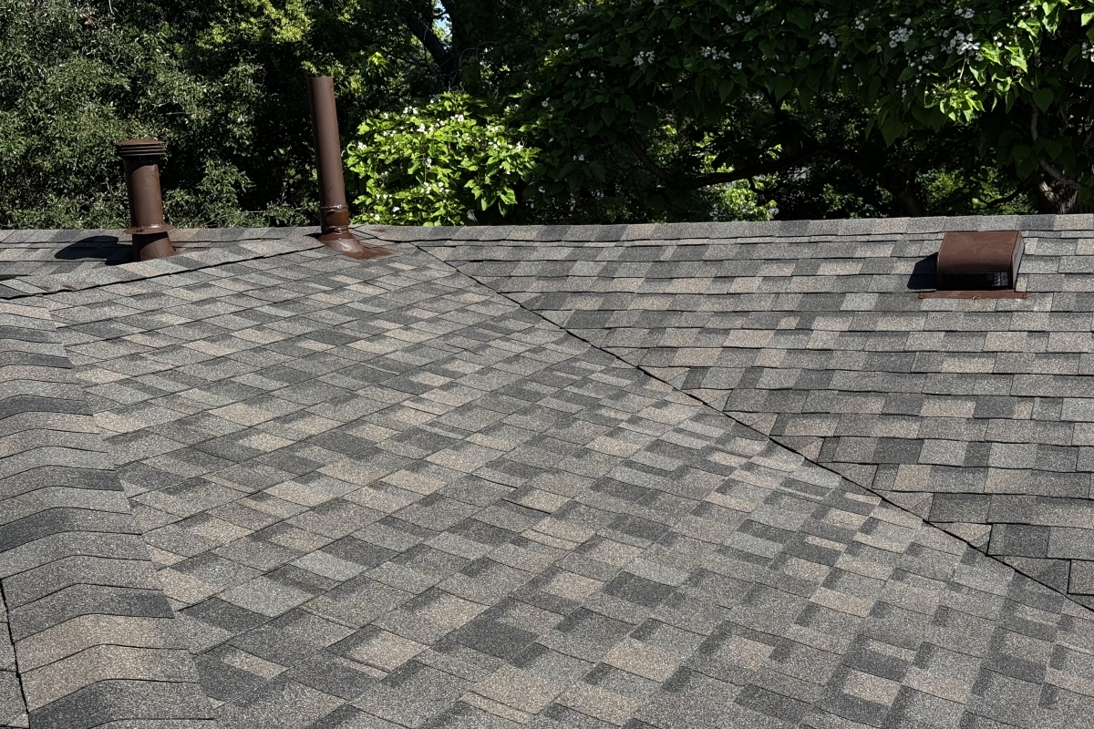 IKO Nordic Driftshake shingles with roof vents and a valley on a University Hills home in Denver