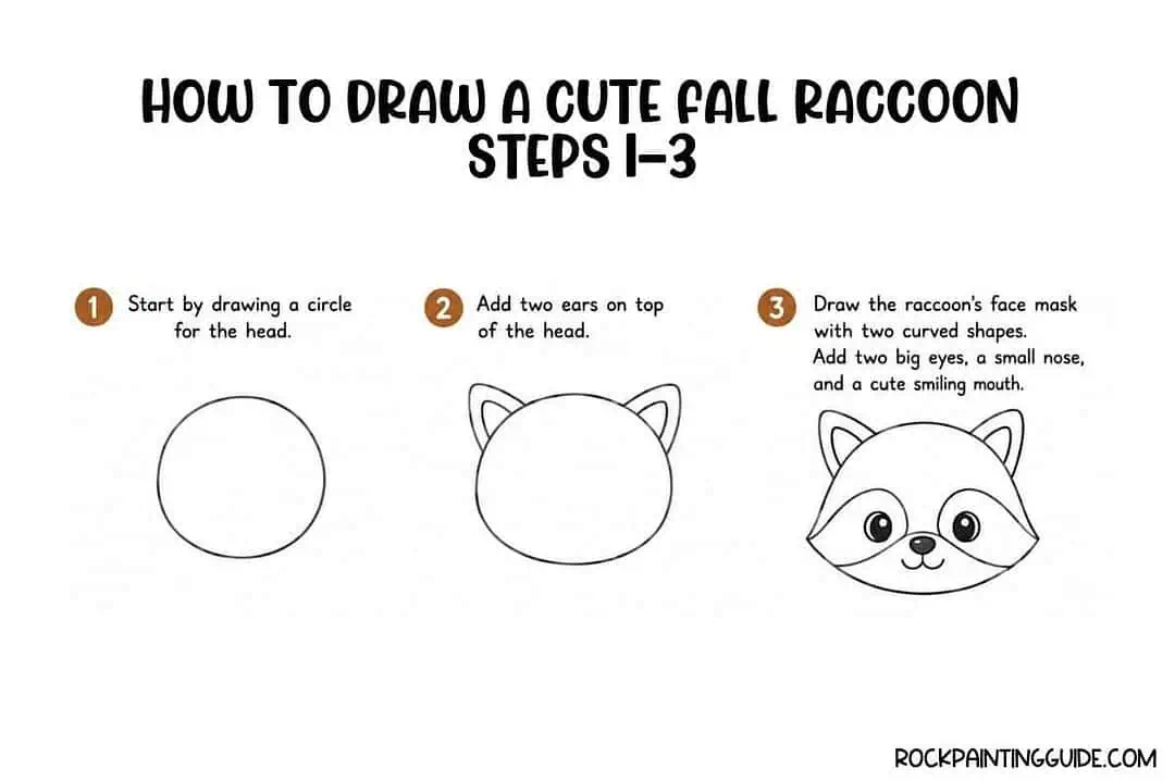 100+ Easy Fall Drawing Ideas + Step-by-Step Tutorials 26 Step-by-step guide to drawing a cute fall raccoon with facial features and ears.