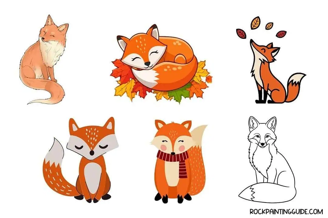 100+ Easy Fall Drawing Ideas + Step-by-Step Tutorials 23 Set of six adorable fox and cat rock painting illustrations for fall themes.