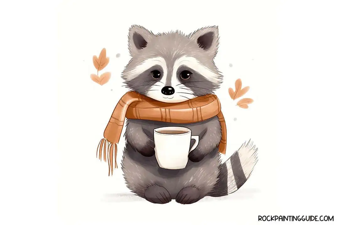 100+ Easy Fall Drawing Ideas + Step-by-Step Tutorials 22 cozy raccoon holding a cup