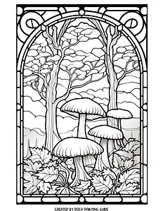 15 Free Stained Glass Fall Coloring Pages for Adults 5 mushroom coloring printable