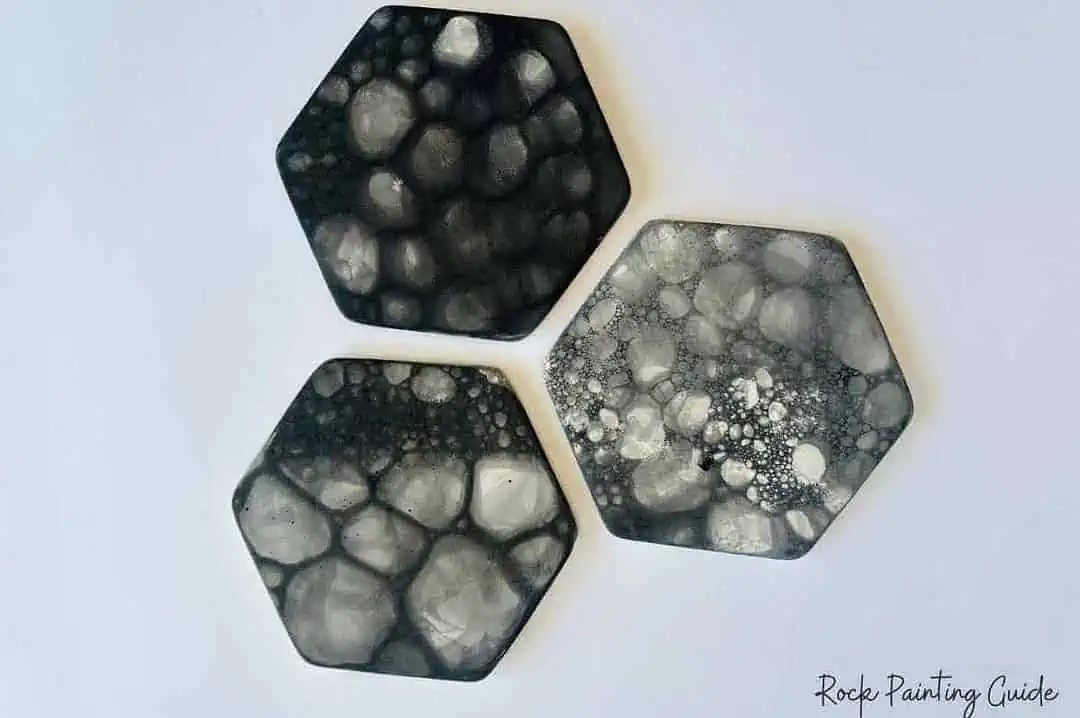 Make Stunning DIY Coasters with Bubble Painting Magic! 7 bubble painted diy coasters with black paint