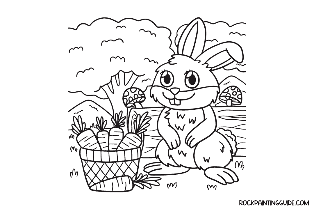 100 Easy Spring Drawing Ideas For Beginners (Step-by-Step) 25 drawing of a bunny with a basket of carrots in spring time