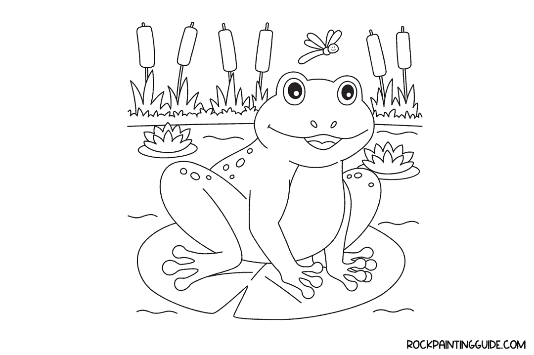 100 Easy Spring Drawing Ideas For Beginners (Step-by-Step) 29 drawing of a fog on a lily pad in a pond