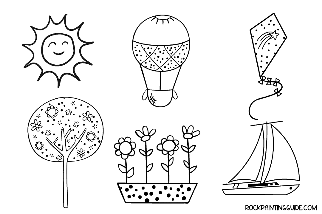 100 Easy Spring Drawing Ideas For Beginners (Step-by-Step) 8 outdoor drawing ings: sun, hot air balloon, kite, tree, flowers, and sailboat