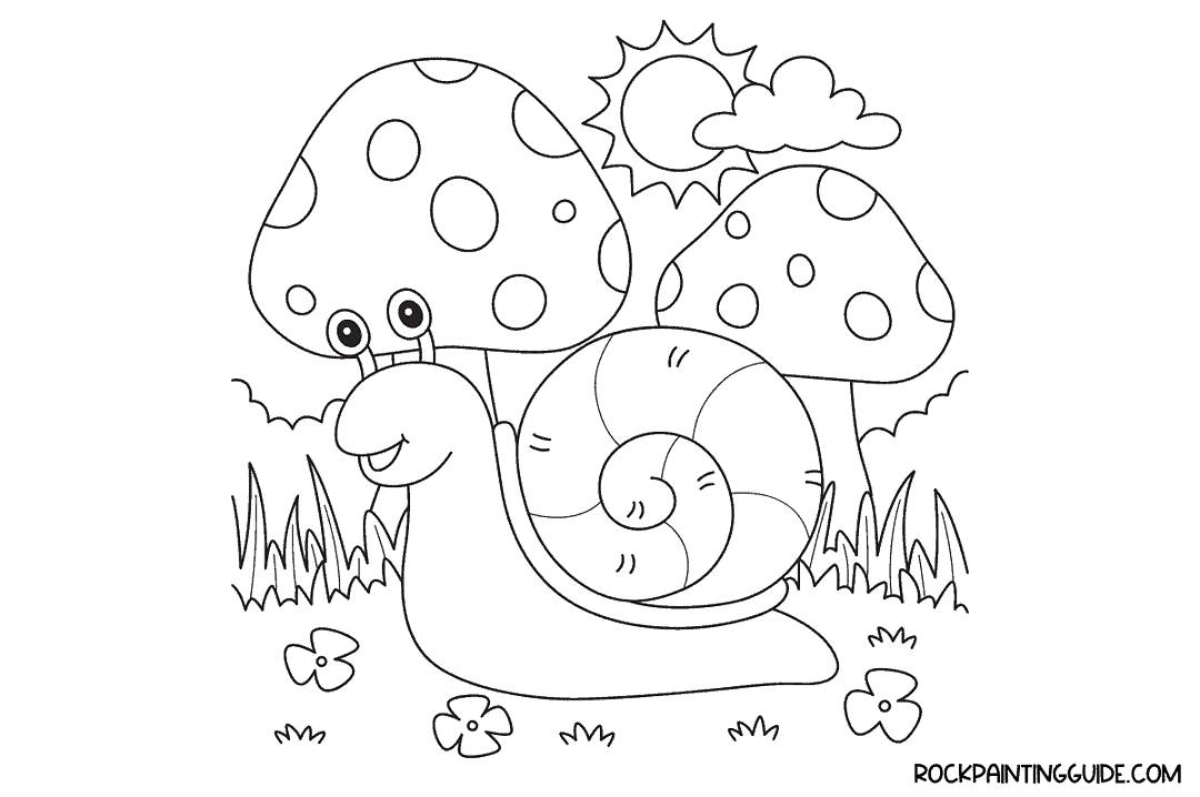 100 Easy Spring Drawing Ideas For Beginners (Step-by-Step) 28 drawing of a snail with mushrooms