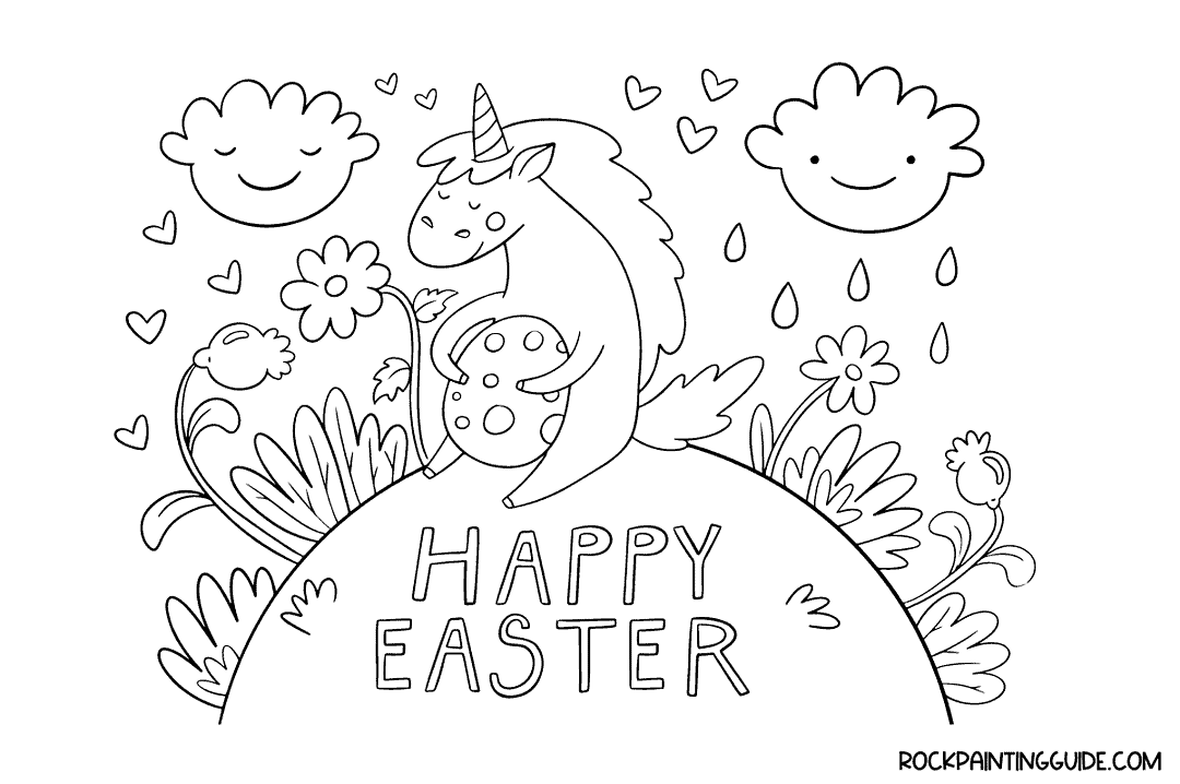 100 Easy Spring Drawing Ideas For Beginners (Step-by-Step) 26 drawing of a unicorn holding an easter egg in spring time