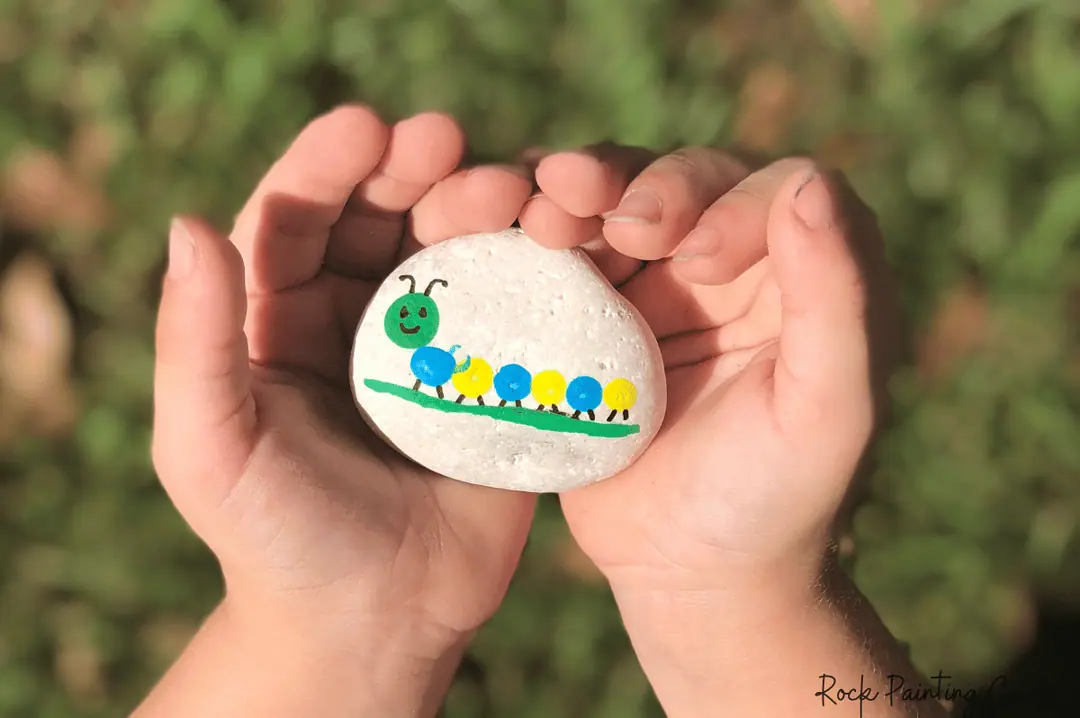 27 Fun Rock Painting Ideas For Preschoolers, No PaintBrush Required! 9 caterpillar painted rock