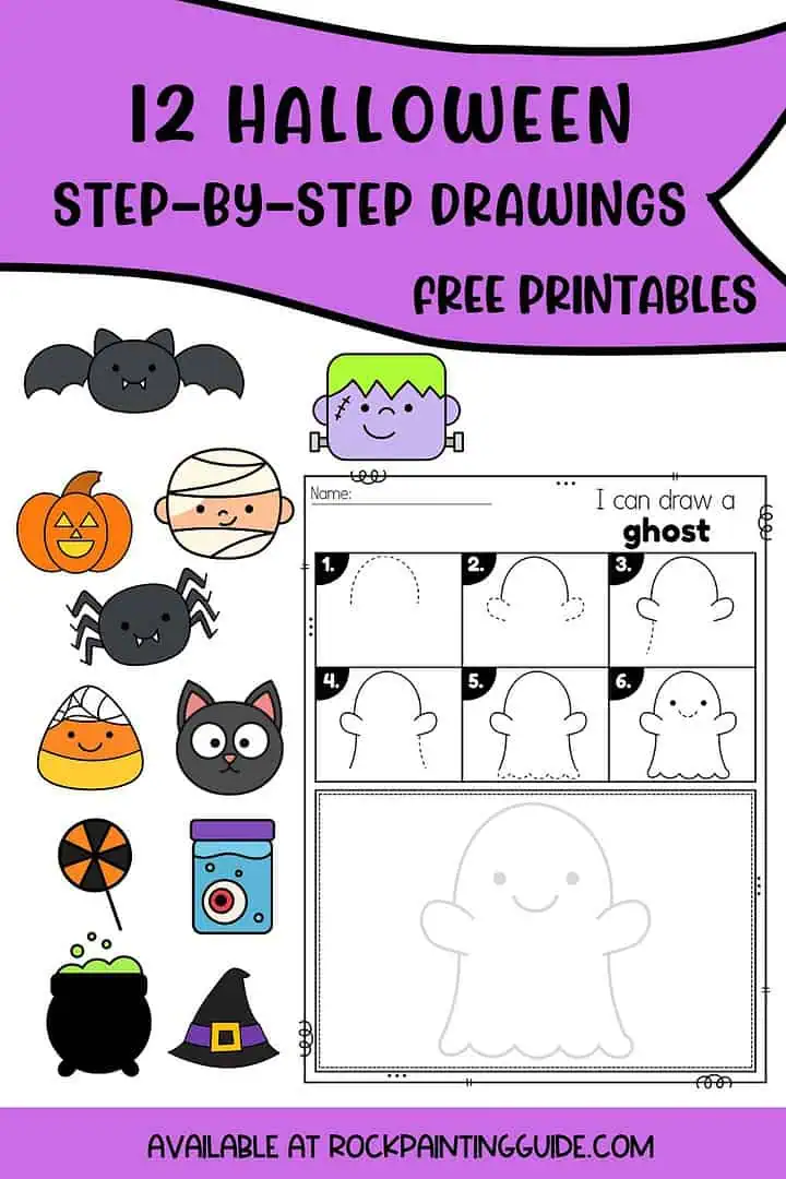 Easy Halloween Step-by-Step Drawing Ideas for kids 16 Available at RockPaintingGuide.com 10