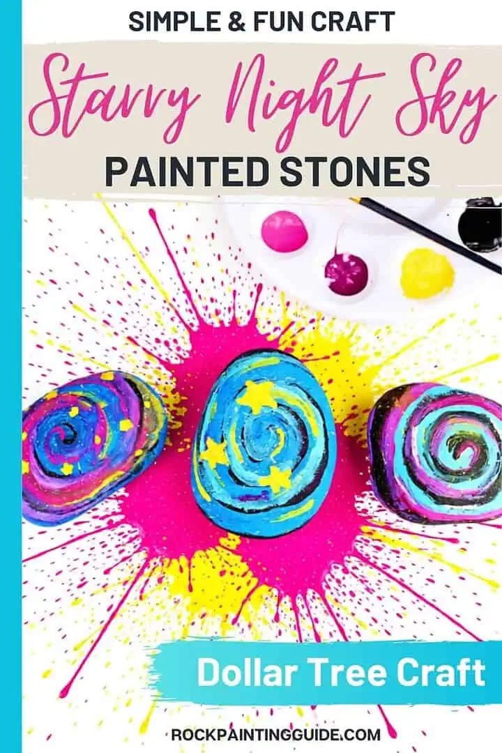 Easy Starry Night Sky Galaxy Painted Rocks for Beginners 11 Colorful painted stones with galaxy and star designs for craft projects.