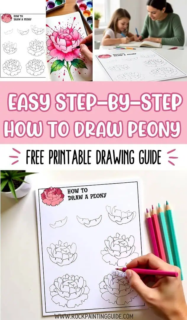 How to Draw a Peony (Easy Step-by-Step Drawing) 17 Step-by-step guide to drawing a peony flower easily and accurately.