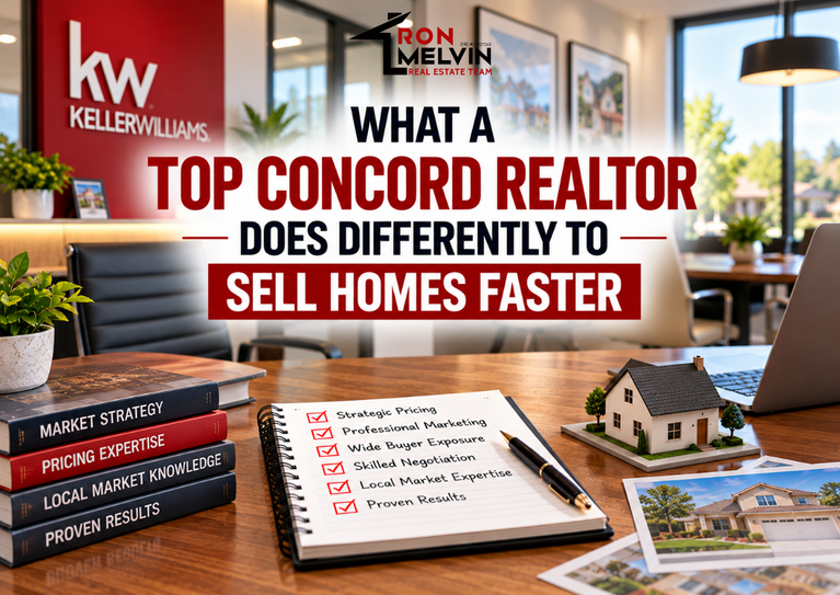 Ron Melvin, top Concord realtor, in Walnut Creek office with marketing tools.