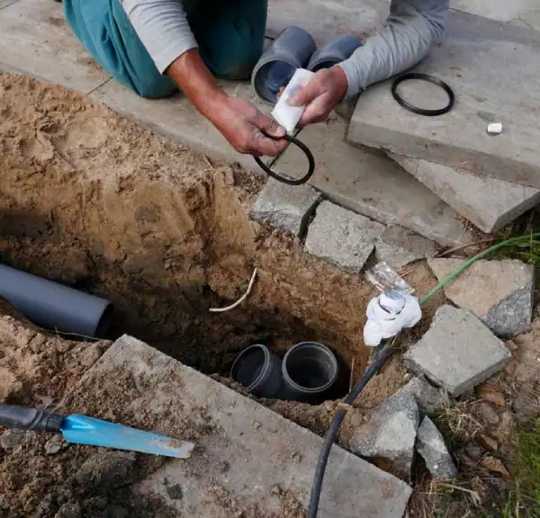 Worker Fitting Rubber Seal On Pipe