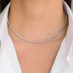 Riviera Four Prong Natural Diamond Tennis Necklace - Thumbnail Image 4