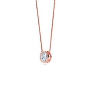 Elegant rose gold bezel solitaire diamond pendant necklace. Perfect for sophisticated jewelry collec.