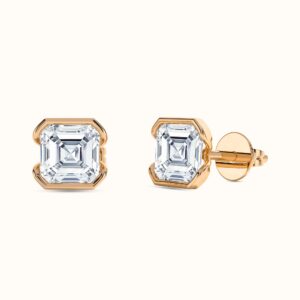 Asscher Half Bezel Stud Earrings
