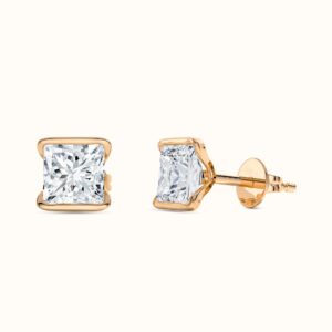 Princess Half Bezel Stud Earrings