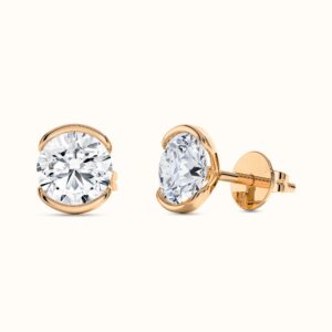 Round Half Bezel Stud Earrings