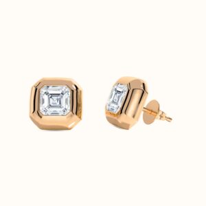 Asscher Diamond Dome Stud Earrings