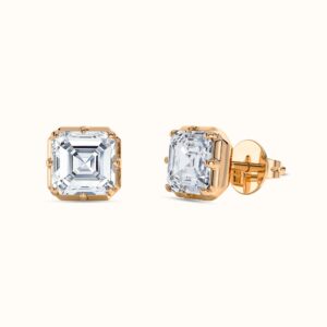 Modern Bezel Asscher Stud Earrings