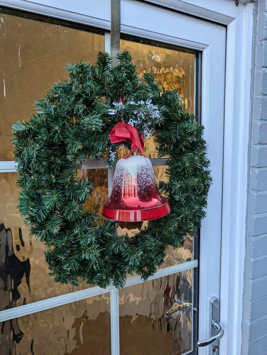 Christmas wreath on the door of The Saddlery