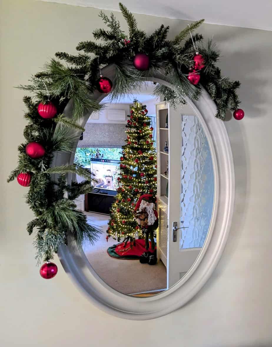 Christmas mirror decoration inside The Saddlery
