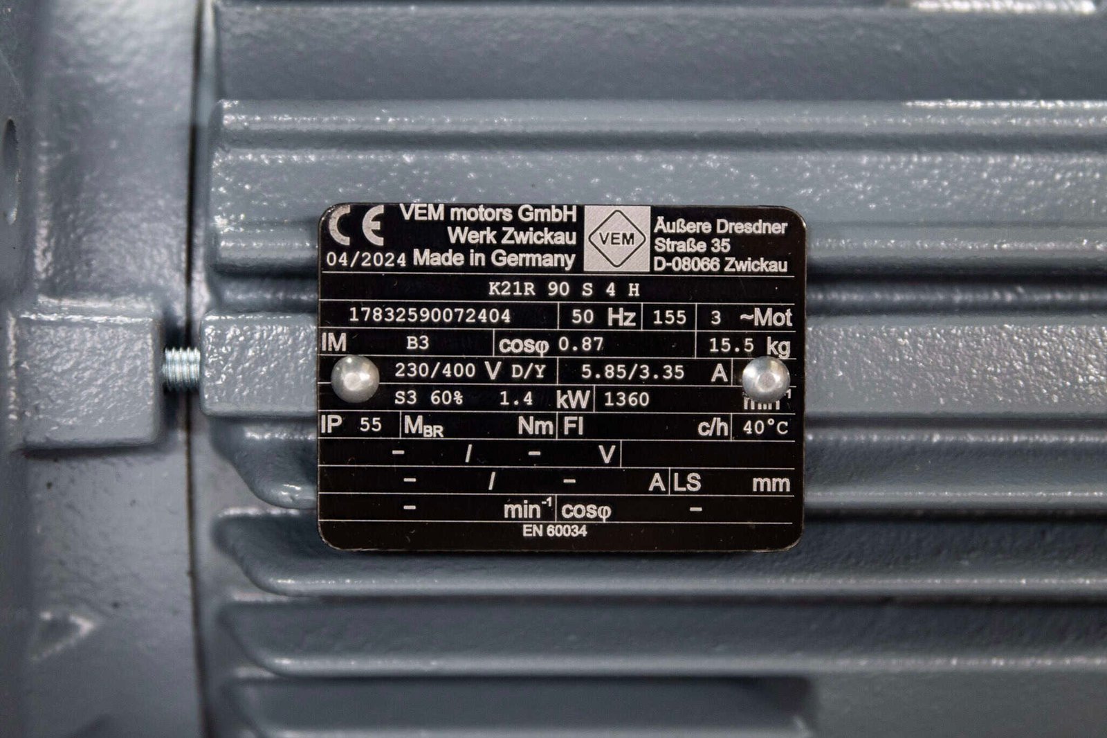 VEM K21R 90 S 4 H - 3-vaiheinen sähkömoottori, Made in Germany - Image 2