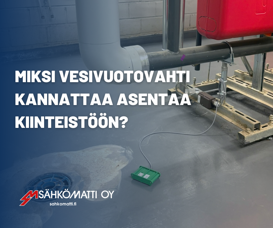 Vesivuotovahti asennettuna kiinteistön putkistoon, suojaa vesivahingoilta.