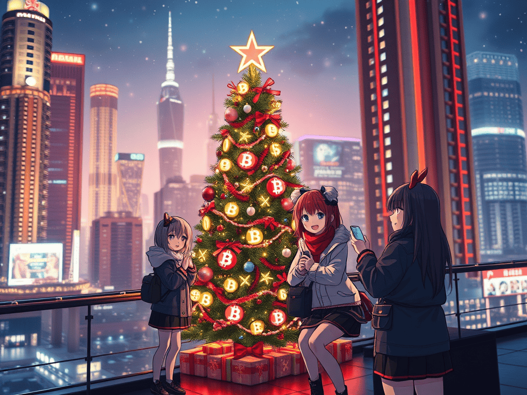 Rise of Digital Currencies manga style christmas topic