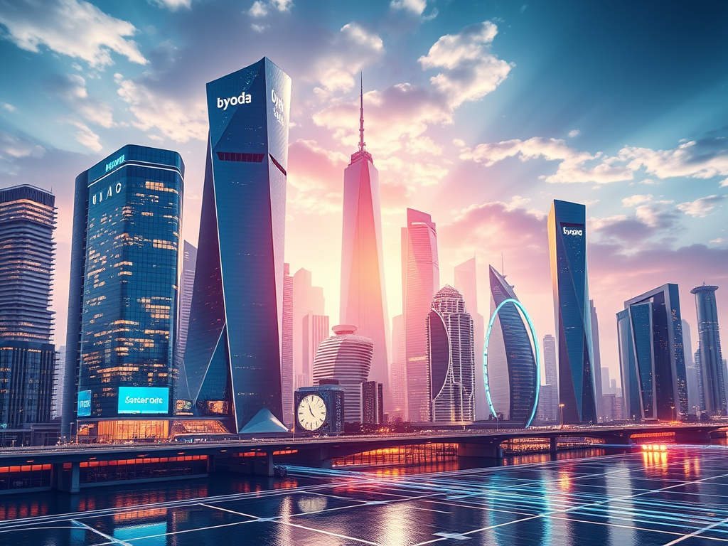Modern skyline of Shanghai at sunset with iconic skyscrapers, symbolizing financial growth and success, ideal for content about financial freedom and wealth-building strategies.