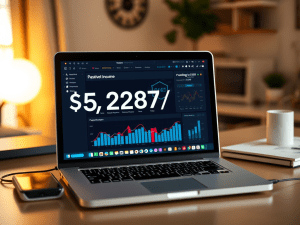 1. Financial growth and passive income earnings with Sakkemoto digital investment platform on a laptop screen.
