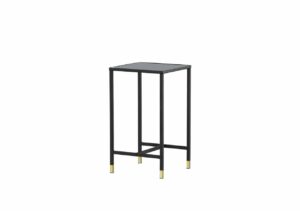 Sängfabriken svart sängbord med gulddetaljer, modernt design, perfekt för sovrum.