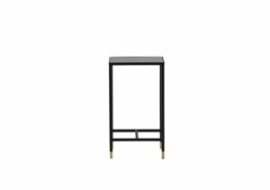 Sidenightstand i svart metall med guldfötter, modern och stilren design.