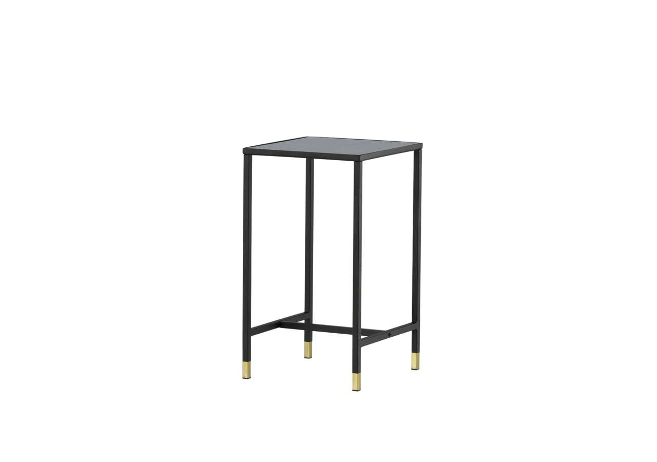 Elegant svart sidebord för moderna hem med guldfötter och minimalistisk design.